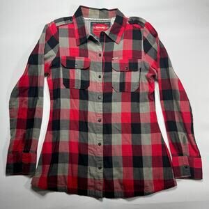 Sims Snowboarding Women's Long Sleeve Red Buffalo Plaid Flannel‎ Shirt - XL